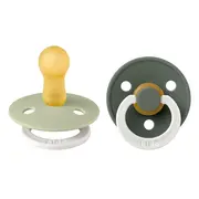 Bibs - set 2 suzete fosforescente colour glow latex, tetina rotunda, 6 luni +-sage/pine bbb120479