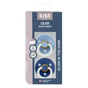 Bibs - set 2 suzete fosforescente colour glow latex, tetina rotunda, 6 luni +-sky blue/cornflower bbb120480