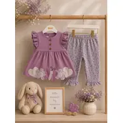 Compleu din doua piese, tricou si pantaloni pentru bebelusi, deco, model alsbs9, bumbac sbs9