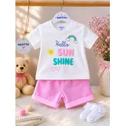 Compleu din doua piese, tricou si pantaloni scurti pentru bebelusi, ayyildiz, model alsbs6, bumbac sbs6