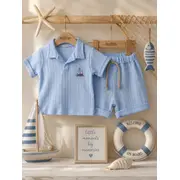 Compleu din doua piese, tricou si pantaloni scurti pentru bebelusi, junior class, model alsbs8, bumbac sbs8
