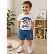 Compleu din doua piese, tricou si pantaloni scurti pentru copii, memoza, model alsbs11, bumbac sbs11