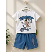 Compleu din doua piese, tricou si pantaloni scurti pentru copii, memoza, model alsbs11, bumbac sbs11