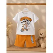 Compleu din doua piese, tricou si pantaloni scurti pentru copii, memoza, model alsbs12, bumbac sbs12