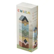 Jucarie din lemn, Cubika, Set constructii Turn 12 piese - Pastel
