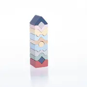 Jucarie din lemn, Cubika, Set constructii Turn 12 piese - Pastel
