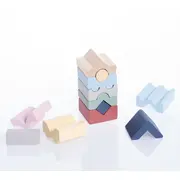 Jucarie din lemn, Cubika, Set constructii Turn 12 piese - Pastel