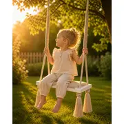 Leagan Copii Babysteps   Woodswing, Lemn, Spuma  Velvet Bej Premium, Design Scandinav, Pana La 100 Kg Pjbc1-8191
