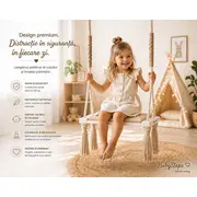 Leagan Copii Babysteps   Woodswing, Lemn, Spuma  Velvet Bej Premium, Design Scandinav, Pana La 100 Kg Pjbc1-8191