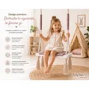 Leagan Copii Babysteps   Woodswing, Lemn, Spuma  Velvet Sepia Rose Premium, Design Scandinav, Pana La 100 Kg - Babysteps Pjbc577