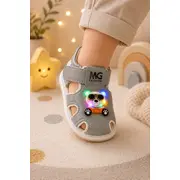 Sandalute gri cu luminite pentru super bebelusi - ursulet snd7-11