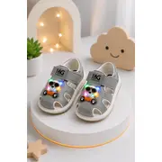 Sandalute gri cu luminite pentru super bebelusi - ursulet snd7-11