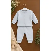 Set bebelusi din 2 piese bumbac rib &ndash; bluza cu capse si pantaloni, culoare gri tram0004-cp1-1
