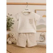 Set din doua piese pentru baieti, bumbac, memoza, dungi tram1-17