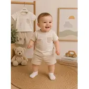 Set din doua piese pentru baieti, bumbac, memoza, dungi tram1-17