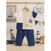 Set din doua piese pentru bebelusi, bumbac, ciciben kids, sail tram1-18