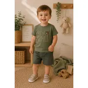 Set din doua piese tricou si pantaloni scurti, donino, litera m tram1-2