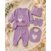 Set serde bebeluși nou-născut 0&ndash;3 luni, 5 piese cu imprimarea &bdquo;i love mom&rdquo;, lila bya2051-3