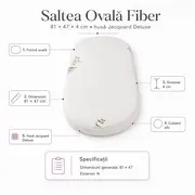 Saltea Ovala Fiber 81x47x4 cm in 2 straturi  pentru cos / patut din nuiele , 2 fete diferite, husa Jacquard Deluxe - ASC6427968020491