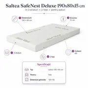 Saltea SafeNest Deluxe 190x80x15 cm in 3 straturi cu 2 fete pentru paturi - ASC6427968020651