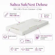 Saltea SafeNest Deluxe 190x80x15 cm in 3 straturi cu 2 fete pentru paturi - ASC6427968020651