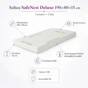 Saltea SafeNest Deluxe 190x80x15 cm in 3 straturi cu 2 fete pentru paturi - ASC6427968020651