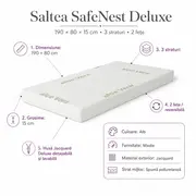 Saltea SafeNest Deluxe 190x80x15 cm in 3 straturi cu 2 fete pentru paturi - ASC6427968020651
