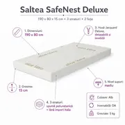 Saltea SafeNest Deluxe 190x80x15 cm in 3 straturi cu 2 fete pentru paturi - ASC6427968020651
