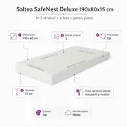 Saltea SafeNest Deluxe 190x80x15 cm in 3 straturi cu 2 fete pentru paturi - ASC6427968020651