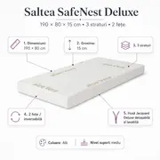 Saltea SafeNest Deluxe 190x80x15 cm in 3 straturi cu 2 fete pentru paturi - ASC6427968020651