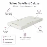 Saltea SafeNest Deluxe 190x80x15 cm in 3 straturi cu 2 fete pentru paturi - ASC6427968020651
