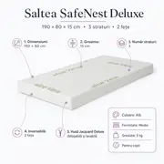 Saltea SafeNest Deluxe 190x80x15 cm in 3 straturi cu 2 fete pentru paturi - ASC6427968020651