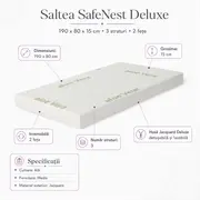 Saltea SafeNest Deluxe 190x80x15 cm in 3 straturi cu 2 fete pentru paturi - ASC6427968020651