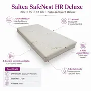 Saltea SafeNest HR Deluxe 200/90/12cm pentru paturi 1 persoana, cu husa Jacquard Deluxe - ASC6427968144166