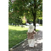 Palarie De Soare Din Muselina Babyly ,   Nisip Natural, Protectie Completa Cap-urechi-ceafa, Reglabila   0-3 Ani, Handmade Polonia Pjbc2789