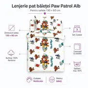 Lenjerie patut bebe 120x60 cm bumbac ranforce 3 piese Paw Patrol Alb - ASC6427968020804