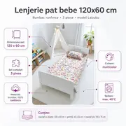 Lenjerie pat bebe 120x60 cm bumbac ranforce 3 piese Labubu - ASC6427968020750