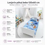 Lenjerie patut bebe 120x60 cm bumbac ranforce 3 piese Tom si Jerry Blue - ASC6427968020781