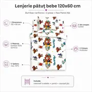 Lenjerie patut bebe 120x60 cm bumbac ranforce 3 piese Paw Patrol Alb - ASC6427968020804