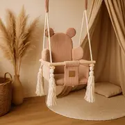 Leagan Pentru Copii Si Bebelusi, Centuri De Siguranta, Catifea Reiata, Perna Ursulet Aesthetic Ecri, Meowbaby Pjbahbsg01
