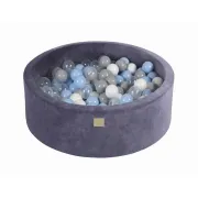 Piscina Uscata Cu 200 De Bile (babyblue, Alb, Gri, Transparent) Meowbaby  , 90x30 Cm, Catifea Blue Pjbbv03009w