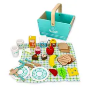 Set de joaca 26 piese din lemn, cos pentru picnic lelin l40203