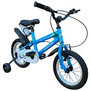 Bicicleta copii 5-8 ani happyboy kidscare albastra 16 inch &ndash; cu roti ajutatoare, frane de mana, sticla inclusa, pentru baieti