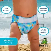 Scutec reutilizabil pentru inot bebelusi, blue, marimea 2, 9 - 16 kg, freds swim academy