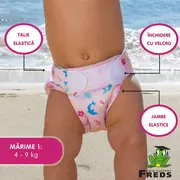 Scutec reutilizabil pentru inot bebelusi, roz, marimea 1, 4 - 9 kg, freds swim academy