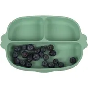Set hranire bebe din silicon, 1 farfurie compartimentata cu ventuza, 2 lingurite marimi diferite, fara bpa, verde, kidscare