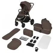 Carucior 2 in 1, Lionelo, Layla, Pana la 22 kg, Cadru aluminiu, Cu landou intarit si salteluta din spuma AirDots, Reversibil, Cu ventilatie 3D, Cu accesorii, EN1888-1-2, EN1466, Maro BYNLO-LAYLA_2IN1_BEIGE_TAUPE