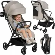 Carucior sport, Lionelo, Agia, 7.3 kg, Ultracompact, Pliere rapida cu o mana, Suport pentru biberon inclus, Sezutul lat si confortabil, 6-48 luni, Sustine 22 kg, Bej BYNLO-AGIA_BEIGE_SAND