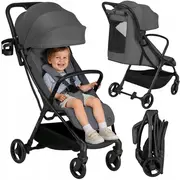 Carucior sport, Lionelo, Agia, 7.3 kg, Ultracompact, Pliere rapida cu o mana, Suport pentru biberon inclus, Sezutul lat si confortabil, 6-48 luni, Sustine 22 kg, Gri BYNLO-AGIA_GREY_STONE