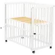 Patut co-sleeper, Qmini, Dalia, Multifunctional, 90x50 cm, Din lemn de pin, Reglabil pe orice treapta de inaltime la patul parintilor, Sistem de ancorare si roti cu frana incluse, Alb BYNQMDAL03AL
